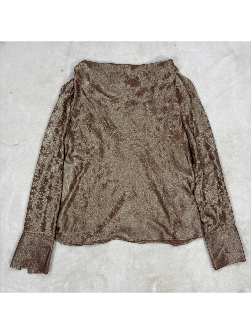Donna Karan New York Womens M Metallic Bronze Cowl Neck Long Sleeve Blouse NWT